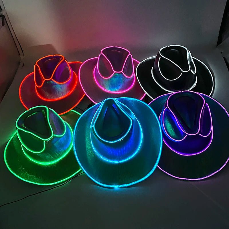 Glow Cowgirl Hat | Luminous LED Western Cowboy Hat for women great for bachelorette, country weddings, night clubs, and more - Nion Lights - 