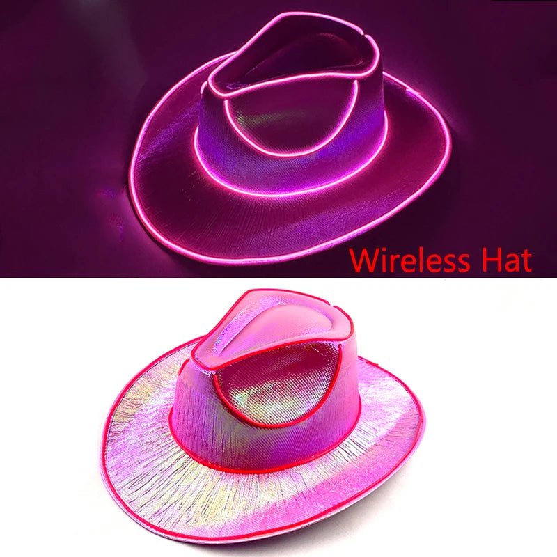 Glow Cowgirl Hat | Luminous LED Western Cowboy Hat for women great for bachelorette, country weddings, night clubs, and more - Nion Lights - 