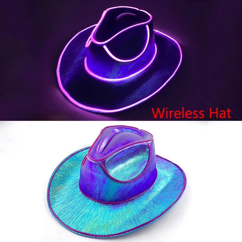 Glow Cowgirl Hat | Luminous LED Western Cowboy Hat for women great for bachelorette, country weddings, night clubs, and more - Nion Lights - 