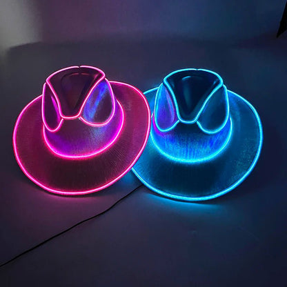 Glow Cowgirl Hat | Luminous LED Western Cowboy Hat for women great for bachelorette, country weddings, night clubs, and more - Nion Lights - 